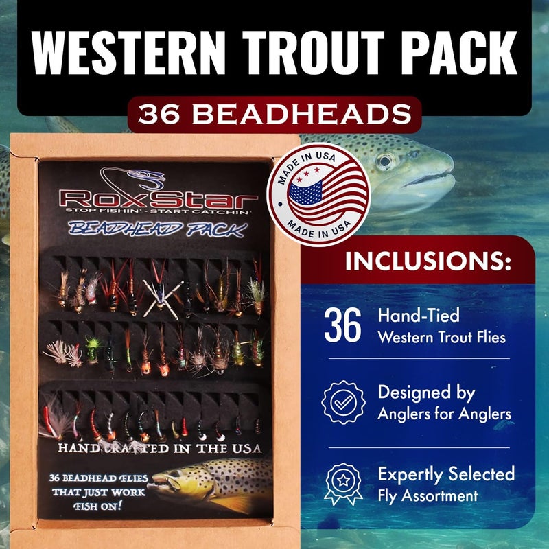 RoxStar Lures RoxStar Fly Shop Premium Trout Fly Assortment, Hand-Tied Wet and Dry Flies, BeadHead Tungsten and Brass Options - Image 2
